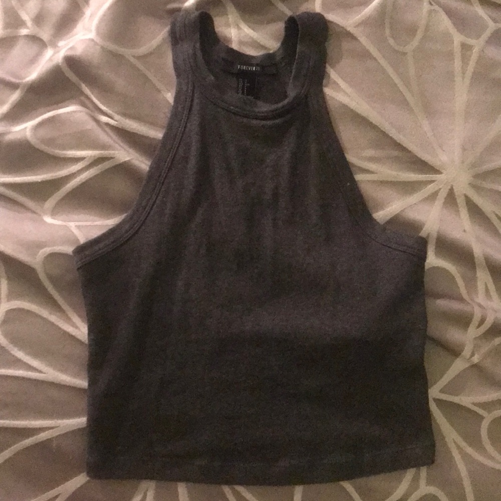 gray tight fitted, cropped halter tank top size s